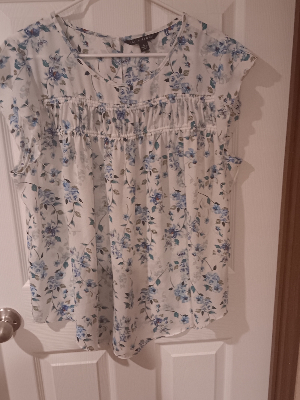 Lac & Rachel Floral Blouse in White & Blue Size XL